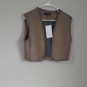 Zara Taupe Brown Cropped Vest with Whipstitch Trim